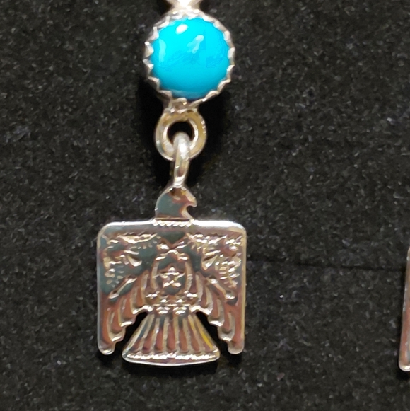 Silver and Turquoise Eagle Dangle Earrings - Picture 5 of 8